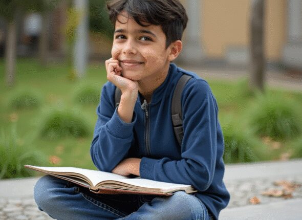 a_realistic_photo_of_an_iranian_boy_10_to_12_years_old_sitting_outdoors_on_a_stone_bench_in_a_schoo_8yu4ezs1env9hthohfgn_3