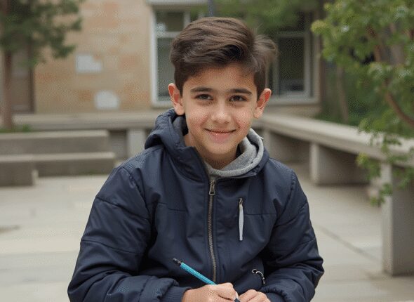 a_realistic_photo_of_an_iranian_boy_10_to_12_years_old_sitting_outdoors_on_a_stone_bench_in_a_schoo_cgfc77rzf0wogg2imgsr_2