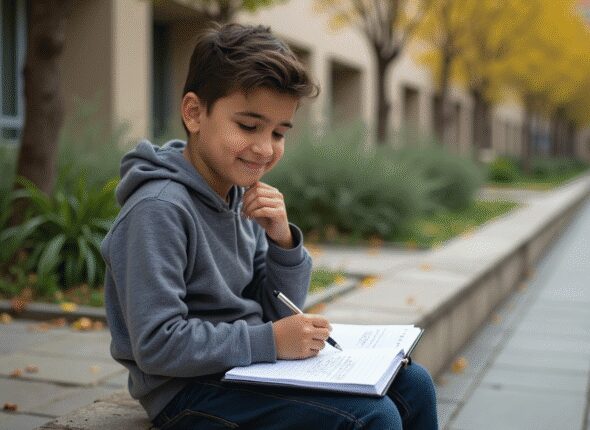 a_realistic_photo_of_an_iranian_boy_10_to_12_years_old_sitting_outdoors_on_a_stone_bench_in_a_schoo_i772vpw8fyqdl1rsc00e_3